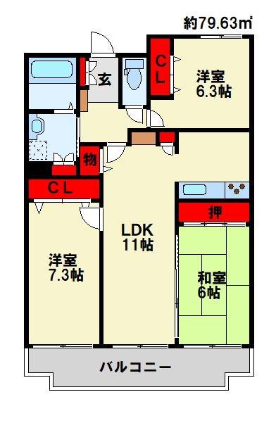 メディックス三萩野レジデンシャルタワー(3LDK/15階)の間取り写真