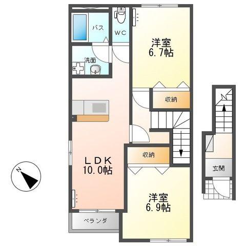 ル・ピュール(2LDK/2階)の間取り写真