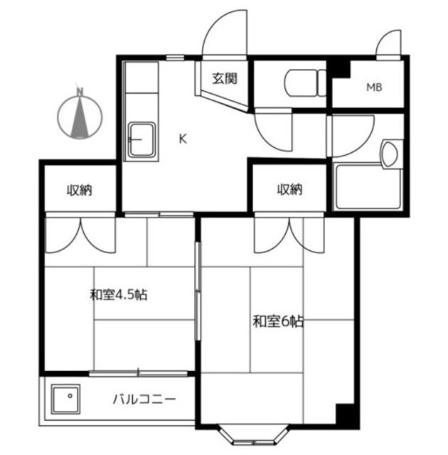 京町コーポラス第1(2K/4階)の間取り写真