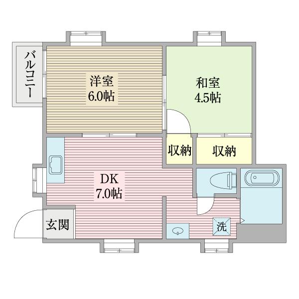 ゴッドヴィレ(2DK/2階)の間取り写真