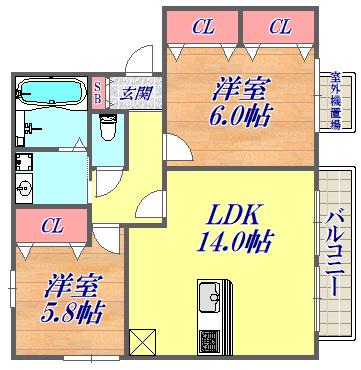 WOHNUNG(2LDK/2階)の間取り写真