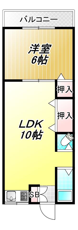 大福ハイツ(1LDK/2階)の間取り写真
