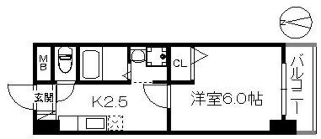 アリエス室見(1K/2階)の間取り写真