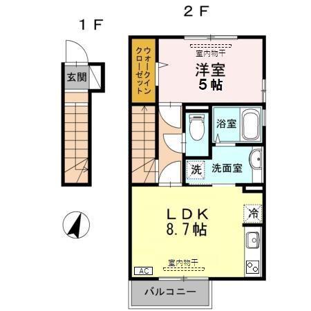 ハーベスト(1LDK/2階)の間取り写真