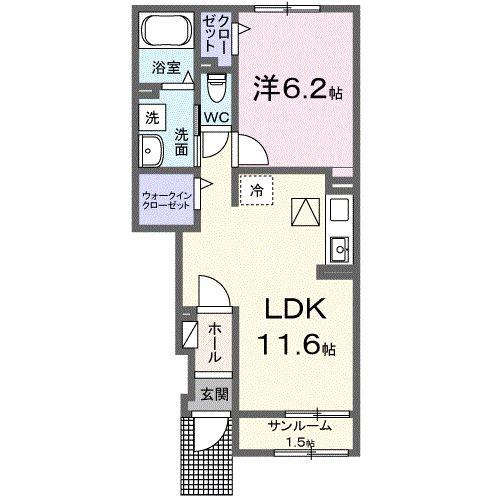 サングレイス(1LDK/1階)の間取り写真