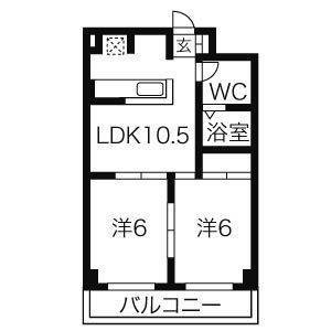 HIビル(2LDK/6階)の間取り写真