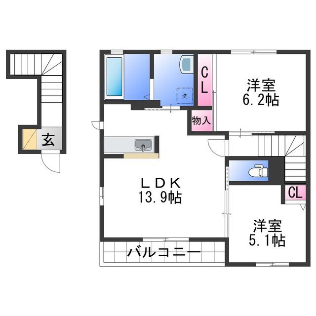 シャーメゾンベルテ(2LDK/2階)の間取り写真
