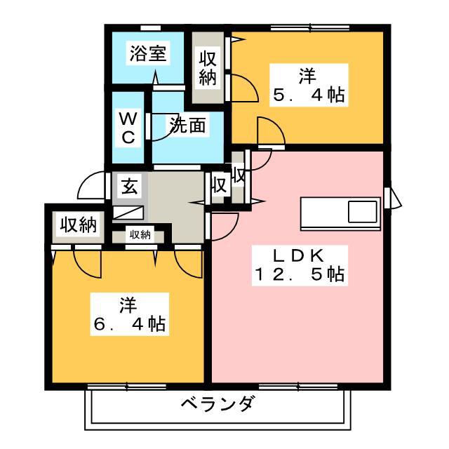 カテリーナ B棟(2LDK/2階)の間取り写真
