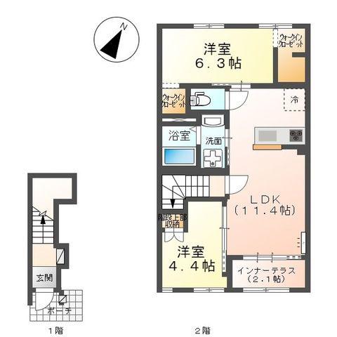 ヴルツェル成東II(2LDK/2階)の間取り写真