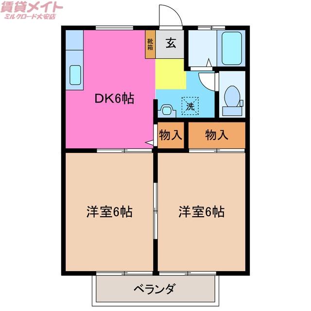 サンシティ杉の本II(2DK/2階)の間取り写真