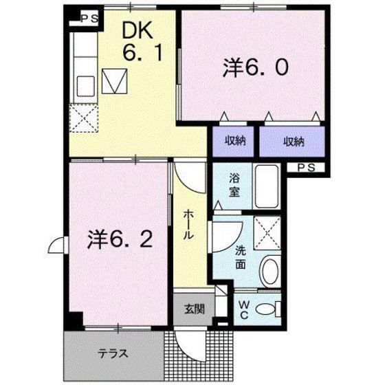 ヴィラ・ド・フルールB(2DK/1階)の間取り写真