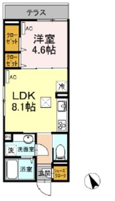 CASA HERMOSA(1LDK/1階)の間取り写真