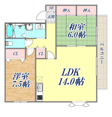 ガーデンスクエア伊丹C棟(2LDK/2階)の間取り写真