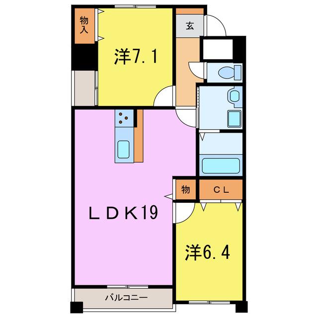 CIELO末広町(2LDK/2階)の間取り写真