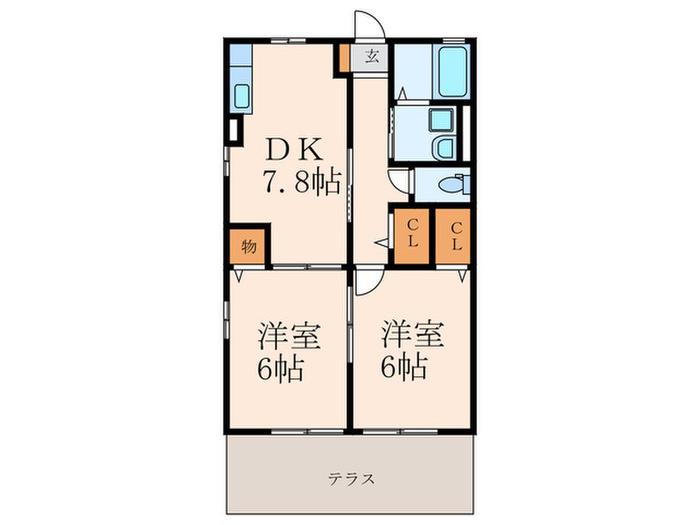 グランチェスタ鴨生田2(2DK/1階)の間取り写真
