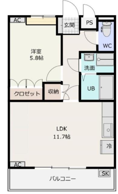 ハスヤマA(1LDK/1階)の間取り写真