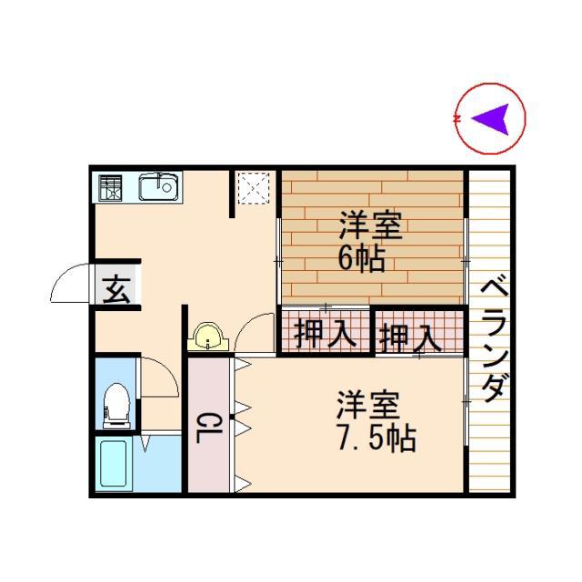 レピュート原田III(2DK/1階)の間取り写真