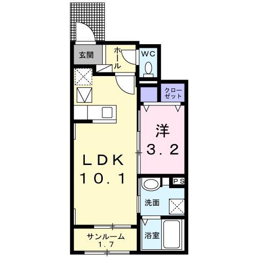 スターマイン ランドB(1LDK/1階)の間取り写真