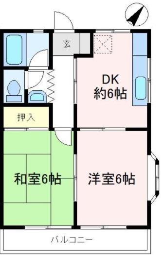 プロスペール航空公園(2DK/2階)の間取り写真