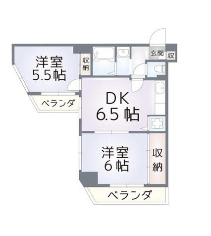 リッシェル生田(2DK/2階)の間取り写真