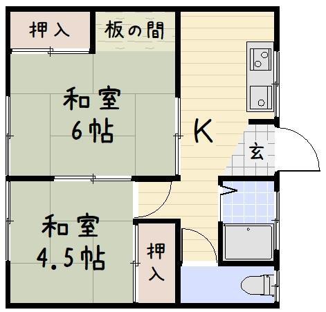 玉荘(2K/1階)の間取り写真