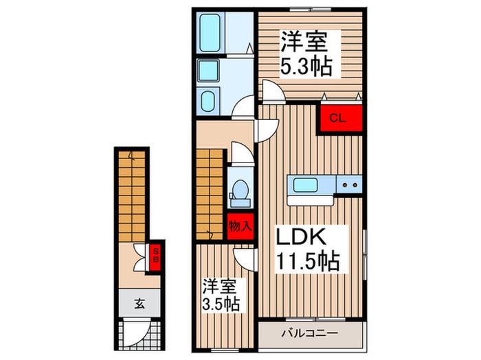 リーブルファイン川口桜町(2LDK/2階)の間取り写真