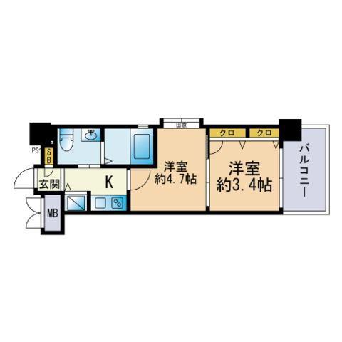 F・PARC 西新(2K/11階)の間取り写真