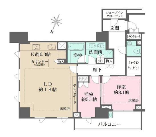 ザ・パークハウス渋谷南平台(2LDK/7階)の間取り写真