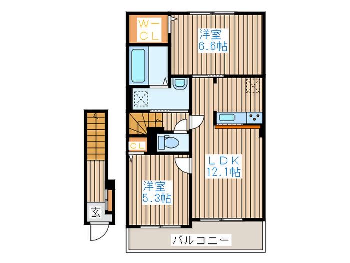 プラシードSKII(2LDK/2階)の間取り写真