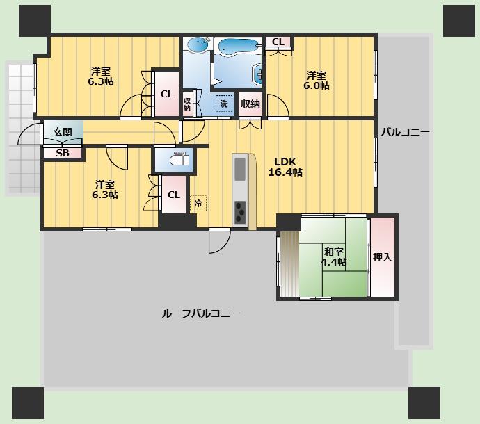 グランロジュマン豊中少路C街区(4LDK/8階)の間取り写真