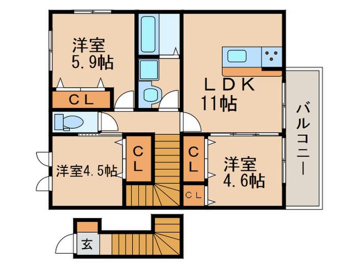 カーサBBII(3LDK/2階)の間取り写真