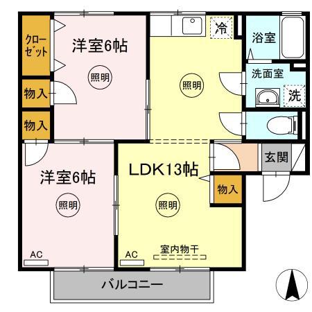 グランシャトーB(2LDK/2階)の間取り写真