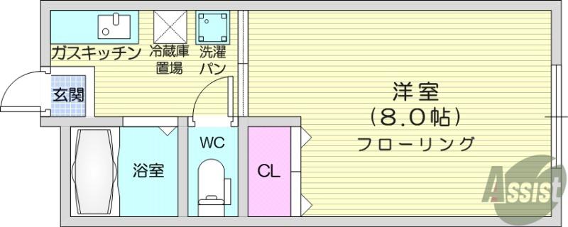 オークヒルズⅢ(1K/2階)の間取り写真