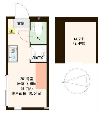 クレシア下高井戸(ワンルーム/1階)の間取り写真