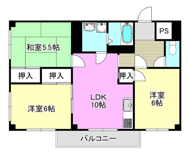 古川サニーハイツ(3LDK/1階)の間取り写真