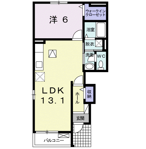パッシオーネ L(1LDK/1階)の間取り写真