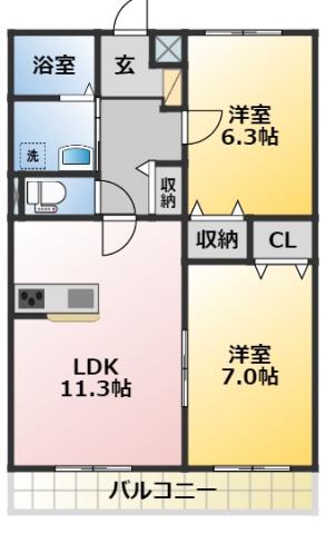 GRANITO伊代(2LDK/1階)の間取り写真