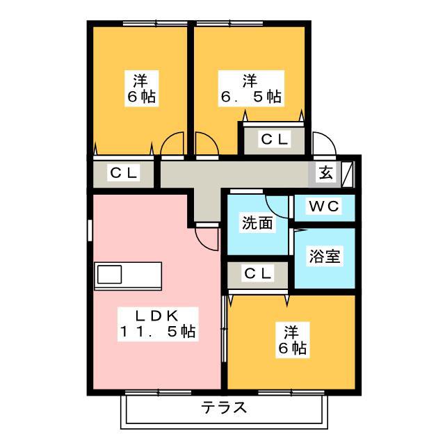 メルベーユII(3LDK/1階)の間取り写真