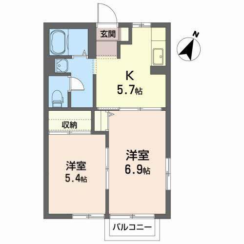 ディアス萩野B(2K/1階)の間取り写真
