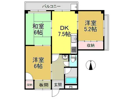 シティロイヤル高田市駅(3DK/2階)の間取り写真
