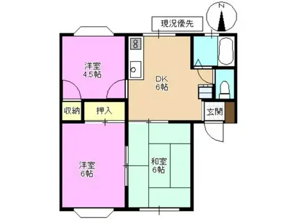 グリーンヒルB棟(3DK/1階)の間取り写真