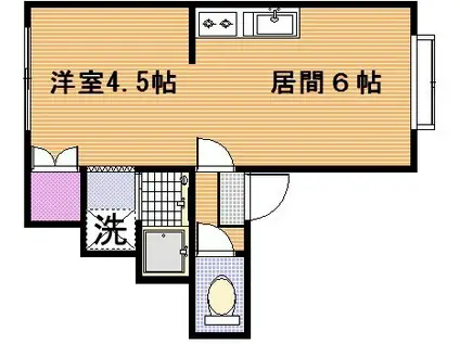 エンドレス直(1DK/1階)の間取り写真