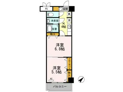 木下鉱産ビルII(2K/8階)の間取り写真