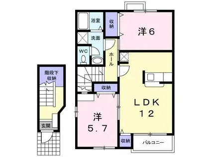 ポワールセゾンB(2LDK/2階)の間取り写真