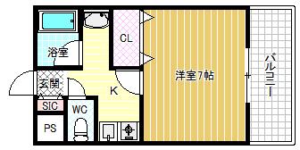プロムナードみささぎ(1K/2階)の間取り写真