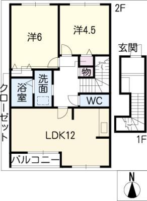 ブルーム多屋(2LDK/2階)の間取り写真