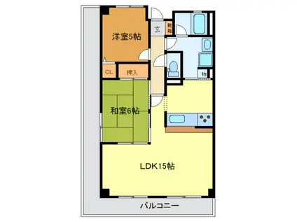 グリーンベールヒル柏原(2LDK/2階)の間取り写真