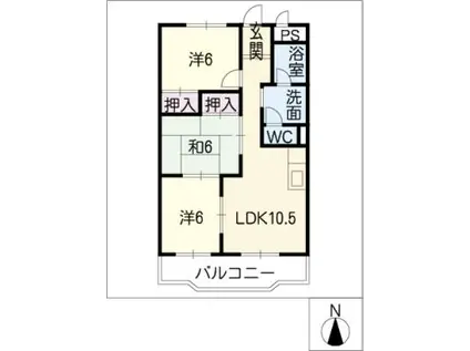 グリーンヒル巽が丘B棟(3LDK/2階)の間取り写真