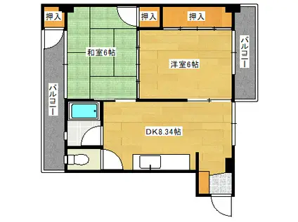 コーポ福島(2DK/3階)の間取り写真