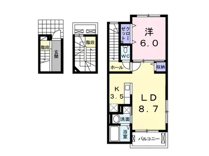 ルミエール・ロゼII(1LDK/3階)の間取り写真
